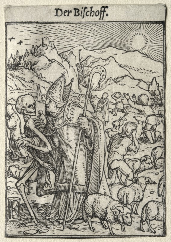 Dance of Death:  The Bishop. Hans Holbein (German, 1497/98-1543). Woodcut