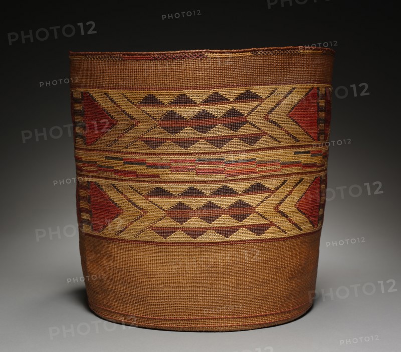 Cooking Basket, late 1800s. Northwest Coast, Tlingit, late 19th Century. Spruce root; twined, false embroidery; overall: 30.8 x 30.5 cm (12 1/8 x 12 in.).