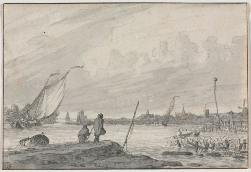View of Alkmaar with Boats, 1600s. Netherlands, 17th century. Point of brush and gray ink and brush and gray wash with traces of pen and black ink over traces of graphite; framing lines in brown ink; sheet: 13.8 x 20.4 cm (5 7/16 x 8 1/16 in.).