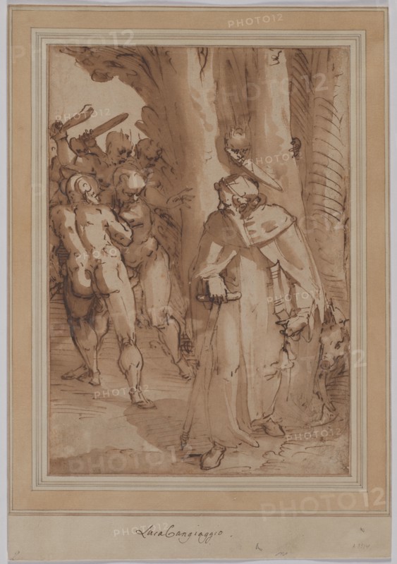 Temptation of Saint Anthony, late 1570s. Luca Cambiaso (Italian, 1527-1585). Pen and brown ink and brush and brown wash, over traces of black chalk; sheet: 40.1 x 28.1 cm (15 13/16 x 11 1/16 in.); secondary support: 52.2 x 36 cm (20 9/16 x 14 3/16 in.).