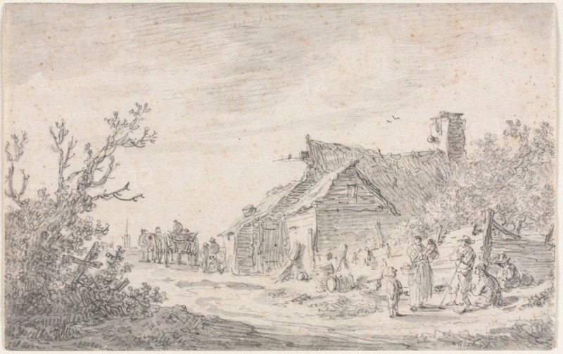 Landscape with a Cottage and Figures, 1653. Jan van Goyen (Dutch, 1596-1656). Black chalk and brush and gray wash; sheet: 17.3 x 27.5 cm (6 13/16 x 10 13/16 in.).