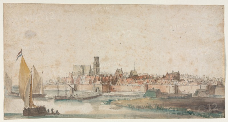 View of St. Geertruidenberg, 1600s. Netherlands, 17th century. Graphite, watercolor and gouache; sheet: 16.8 x 31.9 cm (6 5/8 x 12 9/16 in.).