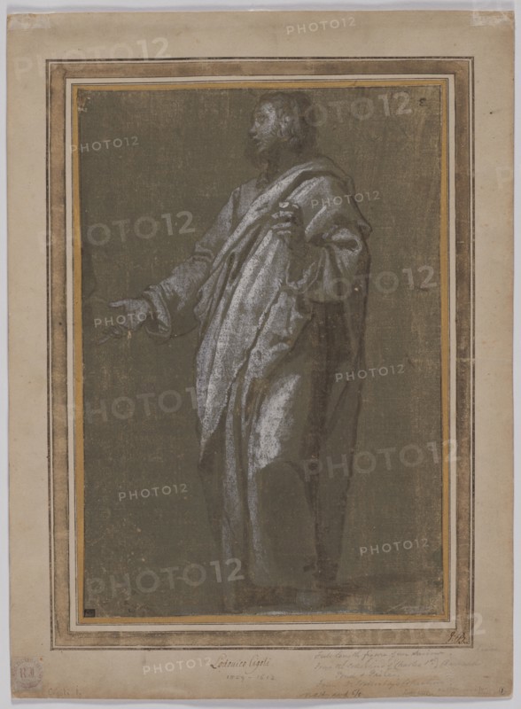 Standing Male Figure, c. 1610/13. Ludovico Cardi Cigoli (Italian, 1559-1613). Brush and brown ink, heightened with white paint; framing lines in brown ink; sheet: 40.2 x 27.7 cm (15 13/16 x 10 7/8 in.); secondary support: 52 x 38.5 cm (20 1/2 x 15 3/16 in.).