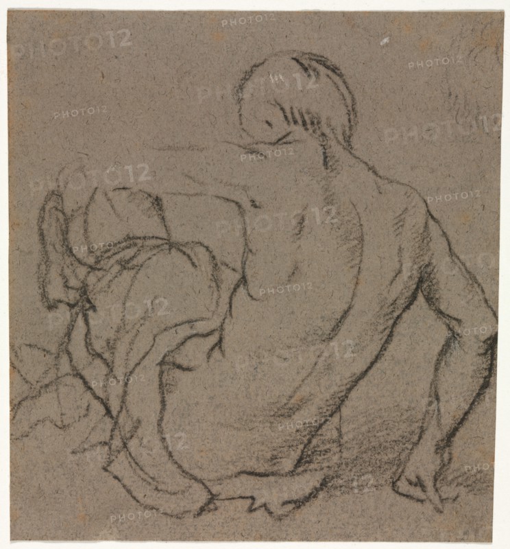 Man Seated on the Ground, Seen from Behind (recto), 1500s. Italy, 16th century. Brush and black wash heightened with traces of white gouache; sheet: 15.7 x 14.8 cm (6 3/16 x 5 13/16 in.).