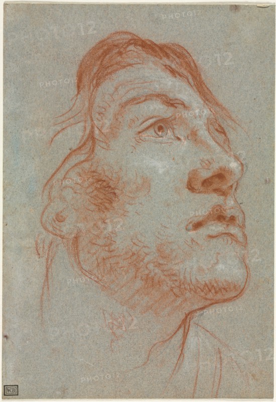The Head of a Young Man Looking Upwards to the Right, before 1752. Giovanni Battista Tiepolo (Italian, 1696-1770). Red chalk (with stumping) over black chalk, heightened with white chalk; sheet: 22.2 x 15.3 cm (8 3/4 x 6 in.); secondary support: 22.2 x 15.3 cm (8 3/4 x 6 in.).