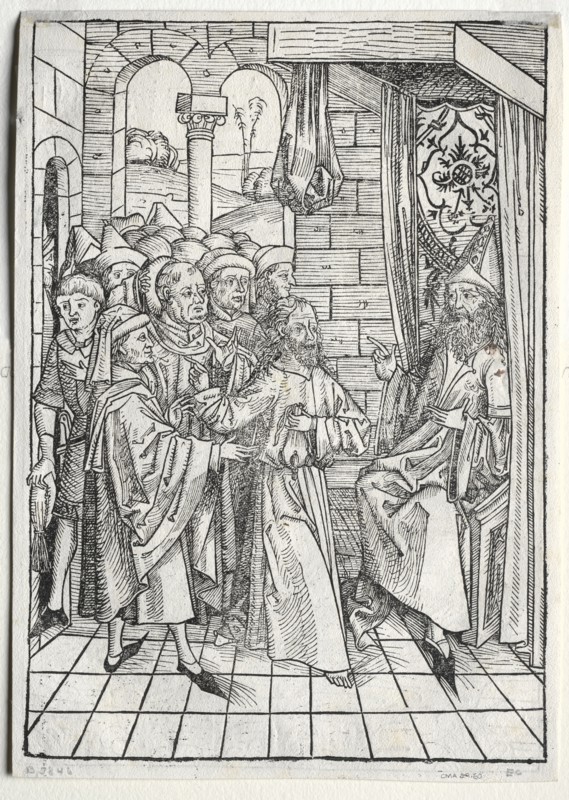 Der Schatzbehalter:  Christ before Caiaphas (verso), 1491. Michael Wolgemut (German, 1434-1519). Woodcut