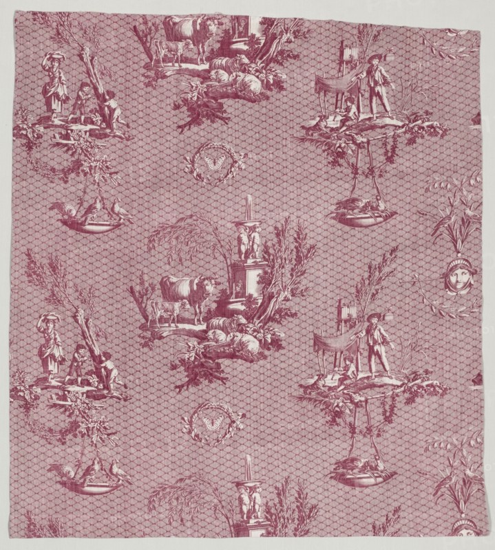 Strip of Copperplate Printed Cotton with "L'Oiseleur" Design, c. 1800. Jean-Baptiste Marie Hüet (French, 1745-1811). Copperplate printed cotton; overall: 103 x 93.3 cm (40 9/16 x 36 3/4 in.)