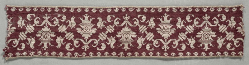 Embroidered Strip, 1500s. Italy, 16th century. Embroidery; silk on linen; overall: 7.6 x 35.6 cm (3 x 14 in.).