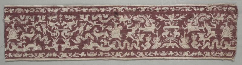 Embroidered Strip, 1500s. Italy, 16th century. Embroidery; silk on linen; overall: 14 x 39.4 cm (5 1/2 x 15 1/2 in.)