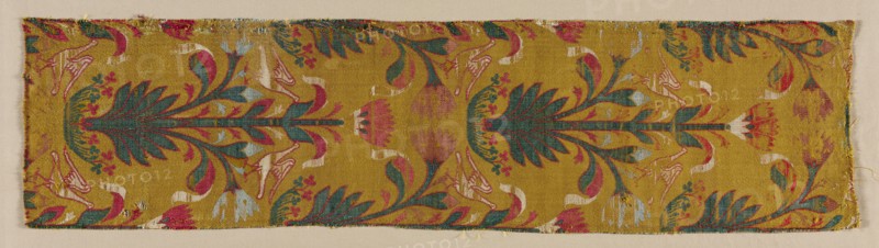 Silk Fragment, 15th century. Spain, Mudejar, 15th century. Lampas weave, silk; average: 57.8 x 14.6 cm (22 3/4 x 5 3/4 in.)