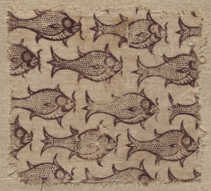 Fragment of a wood-block print on linen, 1200s - 1300s. Egypt, Mamluk period, 1200s-1300s. Block printing on linen tabby ground; overall: 15.3 x 17.2 cm (6 x 6 3/4 in.)