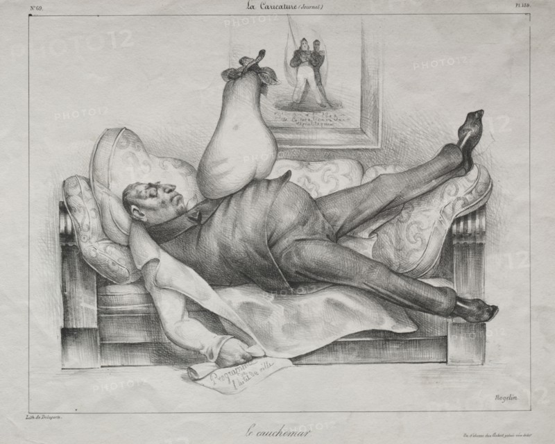 La Caricature (Journal) Pl. 139: Caricature, plate 139: The Nightmare, 1832. Honoré Daumier (French, 1808-1879), Aubert. Lithograph; sheet: 27 x 35.6 cm (10 5/8 x 14 in.); image: 23.3 x 29.4 cm (9 3/16 x 11 9/16 in.).