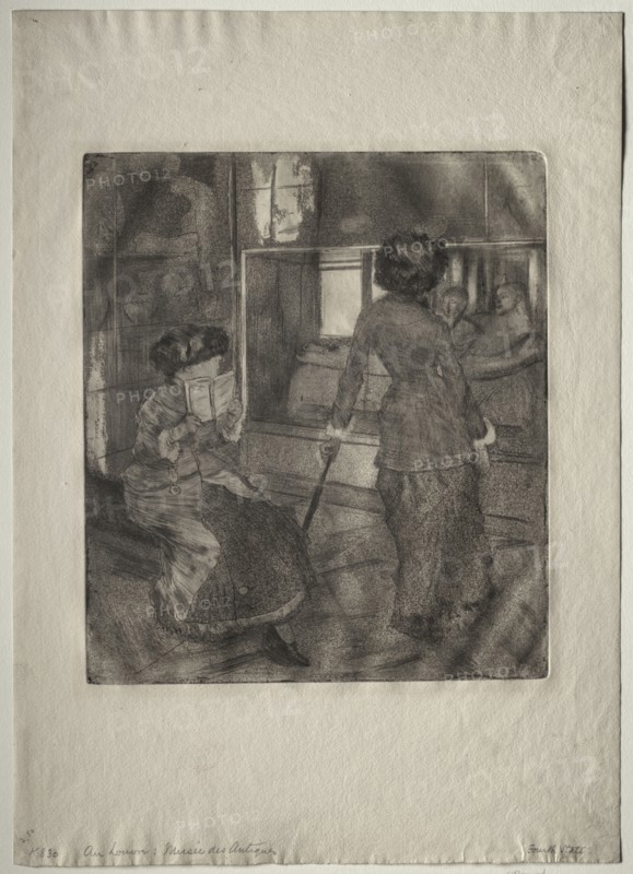 Mary Cassatt at the Louvre: The Etruscan Gallery, 1879-1880. Edgar Degas (French, 1834-1917). Softground etching, drypoint, aquatint, and etching; platemark: 26.7 x 23.2 cm (10 1/2 x 9 1/8 in.)