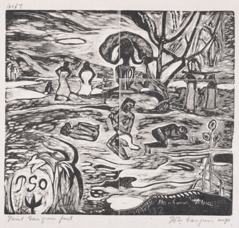 Tahitian Series:  Offerings to a God. Paul Gauguin (French, 1848-1903). Woodcut