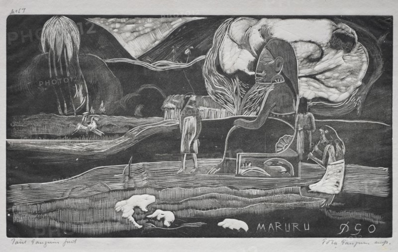 Tahitian Series:  Worship. Paul Gauguin (French, 1848-1903). Woodcut