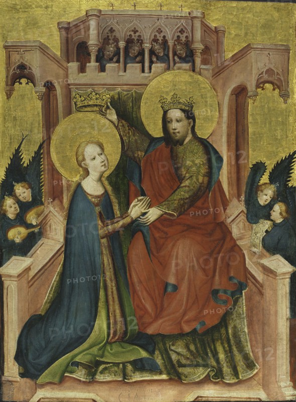 Coronation of the Virgin, c. 1410. Master of the Fröndenberg Altarpiece (German). Tempera and gold on wood; framed: 77 x 59.5 x 8 cm (30 5/16 x 23 7/16 x 3 1/8 in.); unframed: 64.8 x 47.5 cm (25 1/2 x 18 11/16 in.).