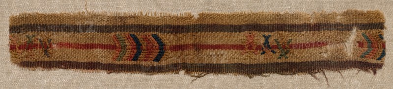 Wool Embroidery, 700s - 800s. Egypt, early Islamic period, 8th-9th century. Wool embroidery on wool tabby ground; overall: 4.8 x 26.9 cm (1 7/8 x 10 9/16 in.).