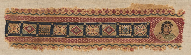 Fragment, an Ornamental Band, 500s. Egypt, Byzantine period, 6th century. Tapestry (originally inwoven in tabby ground); linen and wool; overall: 14 x 51.1 cm (5 1/2 x 20 1/8 in.)
