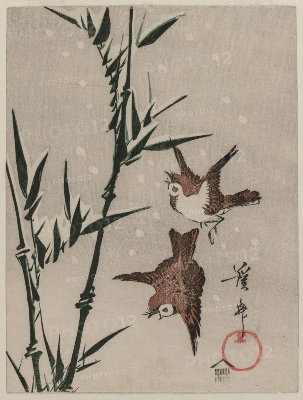 Sparrows, Bamboo and Falling Snow, c. late 1820s. Keisai Eisen (Japanese, 1790-1848). Color woodblock print; sheet: 23.6 x 17.2 cm (9 5/16 x 6 3/4 in.).