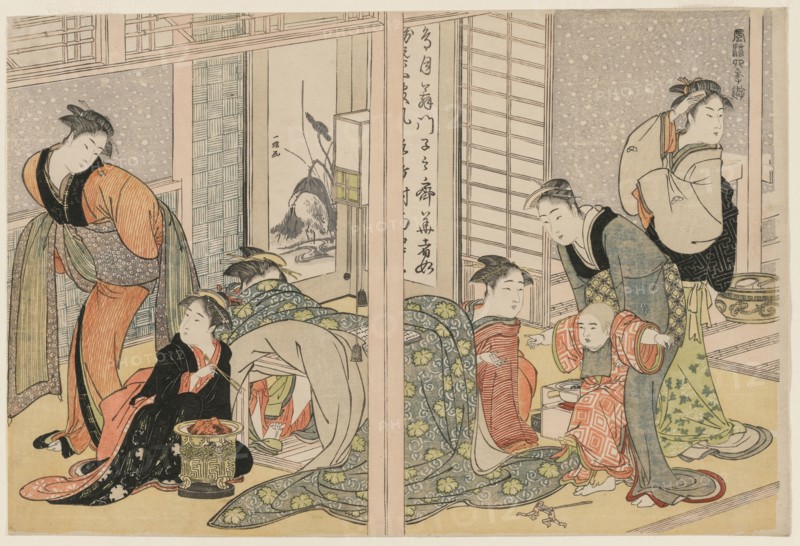 Elegant Pleasures of the Four Seasons, c. 1782. Attributed to Kitagawa Utamaro (Japanese, 1753-1806). Woodblock print; ink and color on paper; sheet: 26.1 x 39.1 cm (10 1/4 x 15 3/8 in.).