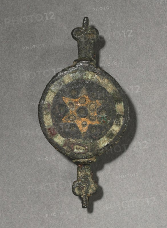 Ornamental Brooch, c.100-300. Gallo-Roman or Romano-British, Migration period, 2nd-3rd century. Bronze and champlevé enamel; overall: 6 x 2.9 x 1.1 cm (2 3/8 x 1 1/8 x 7/16 in.).