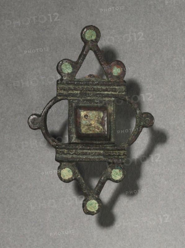 Ornamental Brooch, c. 100-300. Gallo-Roman or Romano-British, Migration period, 2nd-3rd century. Bronze and champlevé enamel; overall: 5.1 x 3.4 x 2.2 cm (2 x 1 5/16 x 7/8 in.).