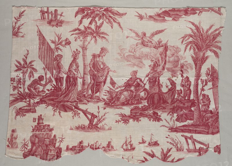 Fragment of Copperplate Printed Linen with "America Doing Homage to France" Design, 1790. France, Jouy, late 18th century. Copperplate printed linen; overall: 63.4 x 87 cm (24 15/16 x 34 1/4 in.)