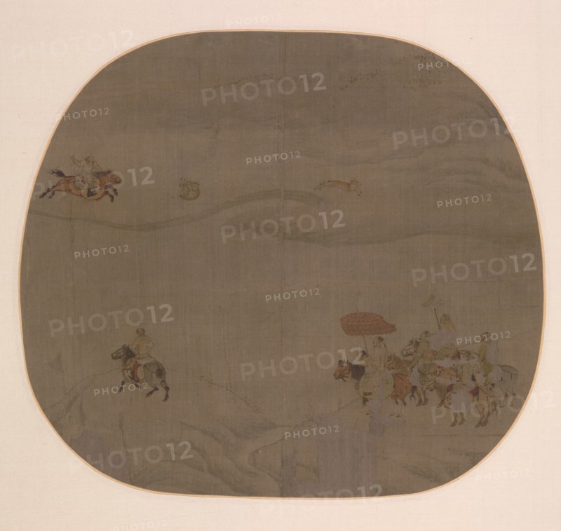 The Autumn Hunt, c. 1201-4. Attributed to Chen Juzhong (Chinese). Album leaf, ink and color on silk; image: 24.4 x 27.3 cm (9 5/8 x 10 3/4 in.); with mat: 33.3 x 40.5 cm (13 1/8 x 15 15/16 in.).
