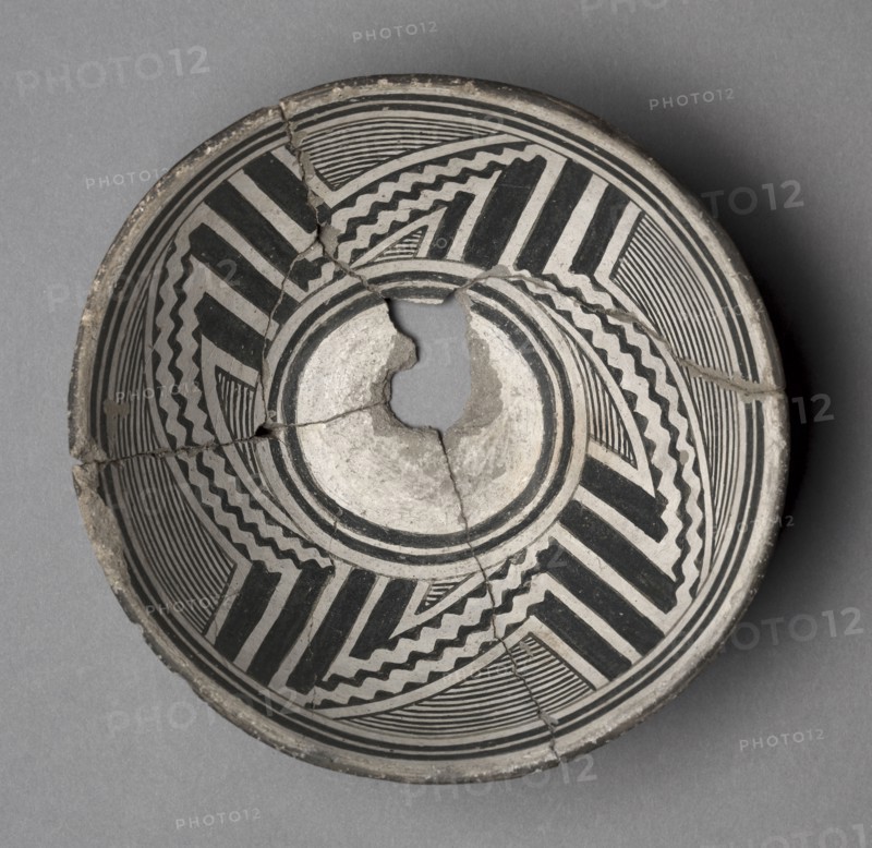 Bowl with Geometric Design (Four- Part Pinwheel), c 1000- 1150. Southwest, Mogollan, Mimbres, Pre-Contact Period, 11th-12th century. Ceramic; overall: 8.5 x 19 cm (3 3/8 x 7 1/2 in.).