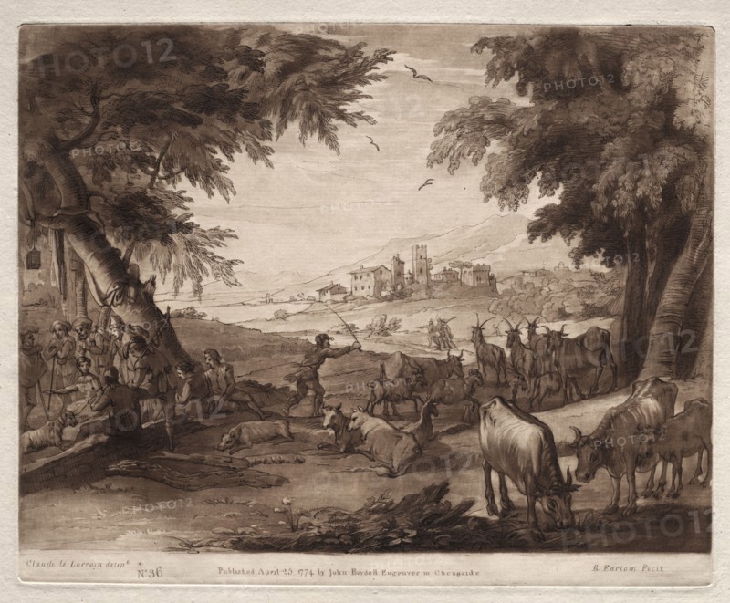 Liber Veritatis:  No. 36, Pastoral Scene with Villagers and a Herd of Oxen and Goats, 1777. Richard Earlom (British, 1743-1822). Etching and mezzotint