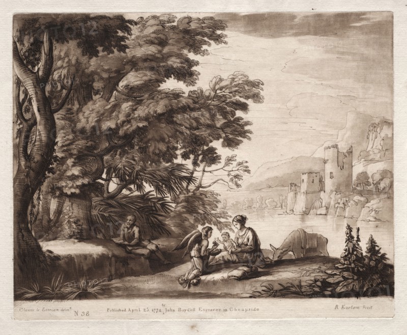 Liber Veritatis:  No. 38, The Repose of the Holy Family along a River, 1774. Richard Earlom (British, 1743-1822). Etching and mezzotint