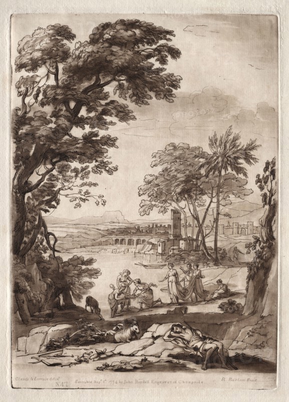 Liber Veritatis:  No. 47, A River Scene with the Finding of Moses, 1774. Richard Earlom (British, 1743-1822). Etching and mezzotint