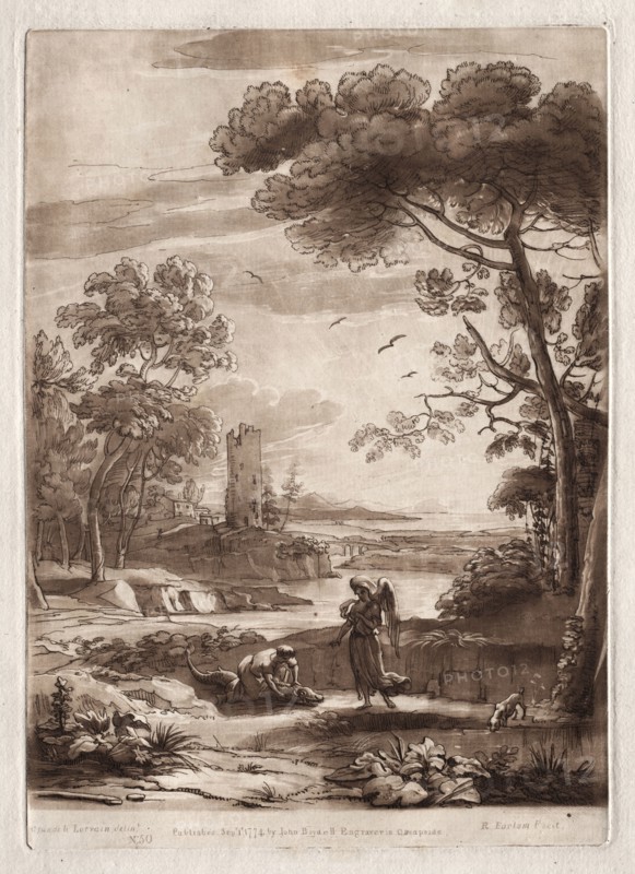 Liber Veritatis:  No. 50, A River Scene with Tobias and the Angel, 1774. Richard Earlom (British, 1743-1822). Etching and mezzotint