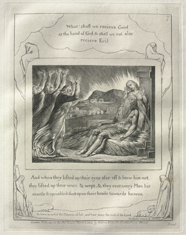 The Book of Job:  No. 7,  And When they had lifted up their eyes afar off and knew him not, they lifted up their voices and wept, 1825. William Blake (British, 1757-1827). Engraving