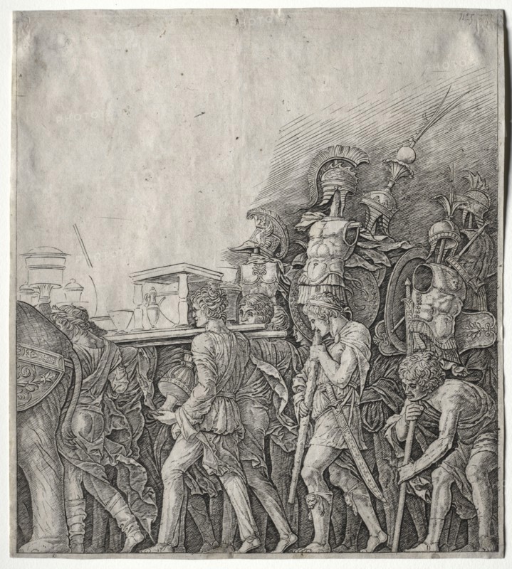 The Triumphs of Caesar: The Corselet Bearers, c. 1498. Giulio Campagnola (Italian, 1482-1515). Engraving