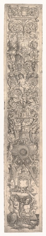 Ornamental Panel: Triton Ridden by a Child, c. 1505-1515. Giovanni Pietro da Birago (Italian, active c. 1471–1513). Engraving; image: 53.4 x 7.8 cm (21 x 3 1/16 in.); platemark: 53.9 x 9.1 cm (21 1/4 x 3 9/16 in.)