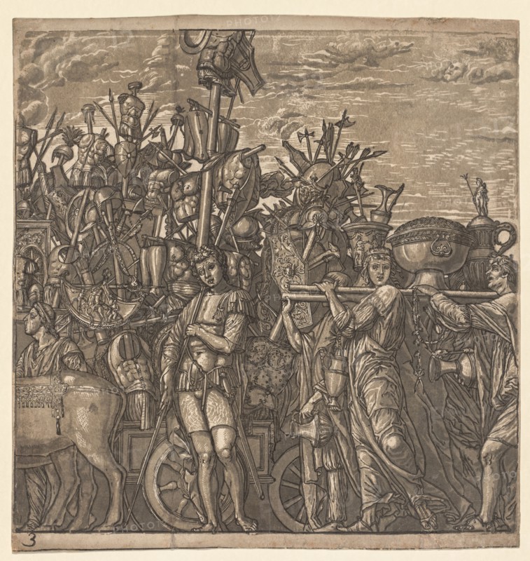 The Triumph of Julius Caesar:  Soldiers Marching with Trophies of War, 1593-99. Andrea Andreani (Italian, about 1558–1610), after Andrea Mantegna (Italian, 1431-1506). Chiaroscuro woodcut