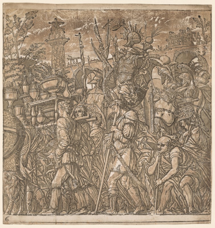 The Triumph of Julius Caesar:  Soldiers Carrying Vases and Trophies of War, 1593-99. Andrea Andreani (Italian, about 1558–1610), after Andrea Mantegna (Italian, 1431-1506). Chiaroscuro woodcut