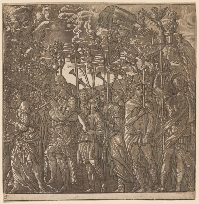 The Triumph of Julius Caesar: Soldiers Carrying Banners and Standards, 1593-99. Andrea Andreani (Italian, about 1558–1610), after Andrea Mantegna (Italian, 1431-1506). Chiaroscuro woodcut