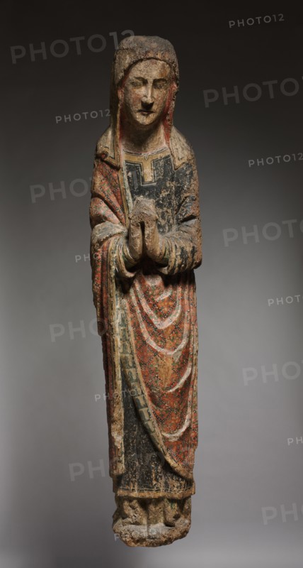 Mourning Virgin, c. 1250-1275. Spain, Kingdom of Castile and Leon, 13th century. Polychromed oak; overall: 151.2 x 33 x 21.6 cm (59 1/2 x 13 x 8 1/2 in.).