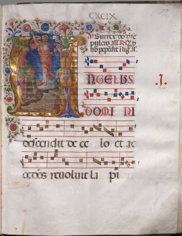 Antiphonary: Initial A, Resurrection, c. 1470-1480. Follower of Girolamo da Cremona (Italian). Ink, tempera, and gold on parchment; codex: 55.9 x 43.2 x 10.2 cm (22 x 17 x 4 in.)