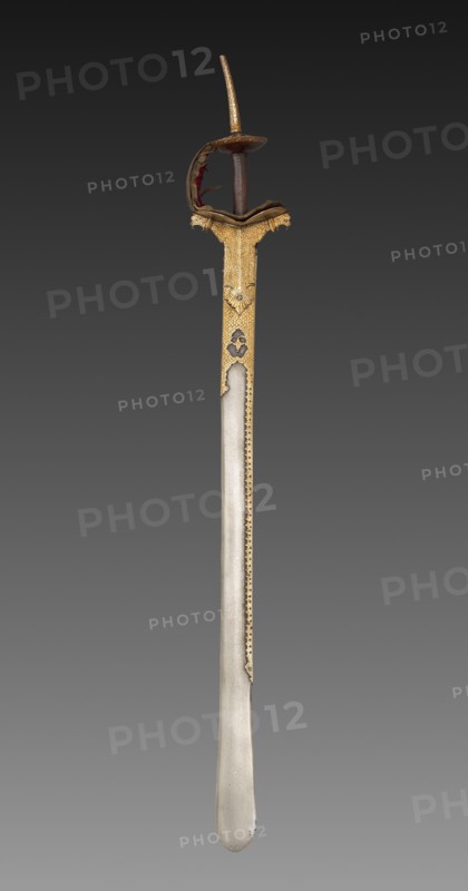 Sword, 1700s-1800s. India, 18th-19th Century. Watered steel blade with iron hilt inlaid with gold; overall: 99 cm (39 in.).