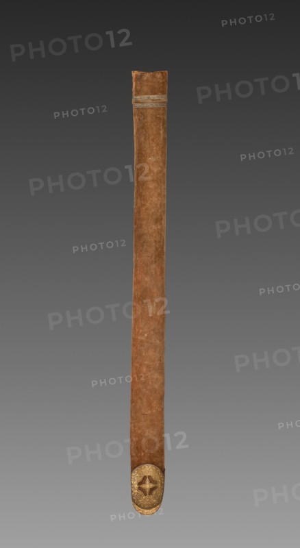 Scabbard, 1700s-1800s. India, 18th-19th Century. Velvet lining with leather straps; wooden scabbard with velvet case and metallic threads; overall: 99 cm (39 in.).