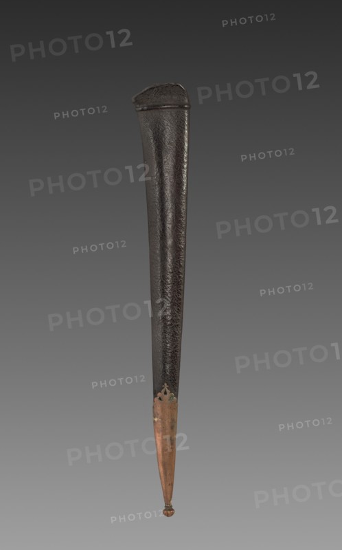 Dagger (brown leather case), 1700s-1800s. India, 18th-19th Century. Silver inlay and leather; overall: 42 cm (16 9/16 in.).