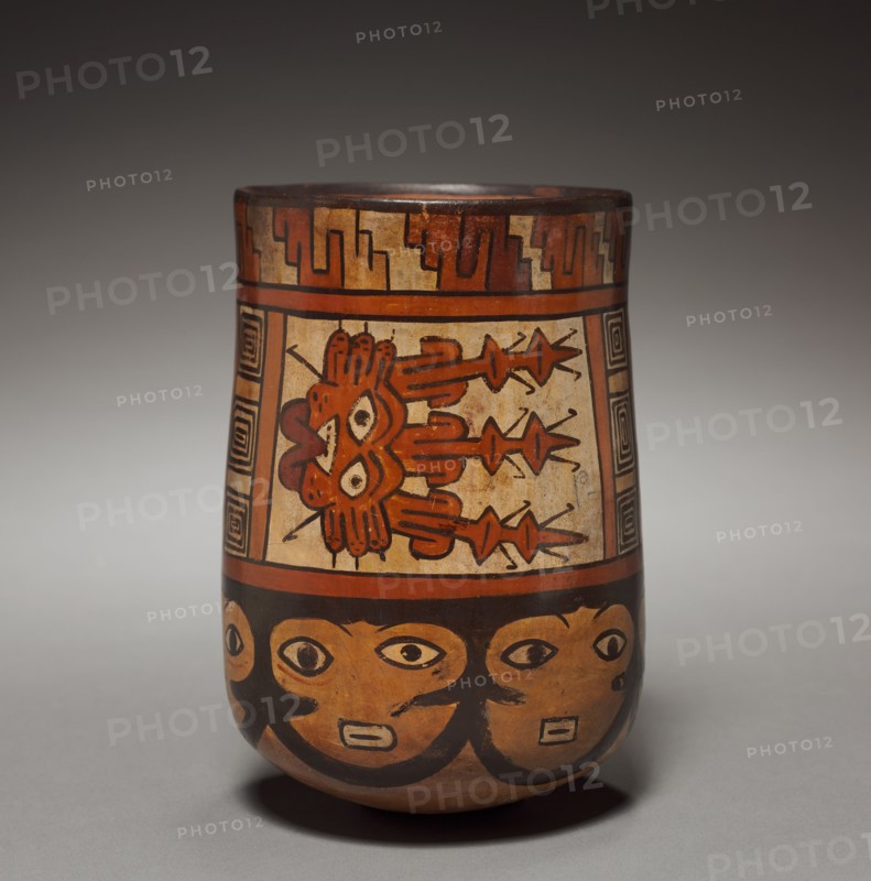 Vessel with Female Faces, 100 BC-700. Peru, South Coast, Nasca style (100 BC-AD 700). Earthenware with colored slips; overall: 13.8 x 9.6 cm (5 7/16 x 3 3/4 in.).