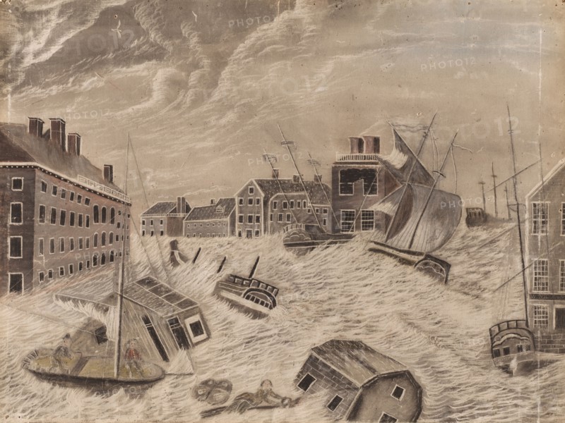 Market Square, Providence, Rhode Island, During the Great September Gale, 1815, 1815. America, 19th century. Black crayon and pastel, with graphite and stylus; scraped and incised in places; sheet: 39.4 x 52.7 cm (15 1/2 x 20 3/4 in.).