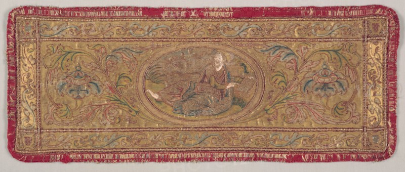 Apparel from a Dalmatic, 1500-1550. Italy, first half of the 16th century. Plain-weave linen with silk and metal thread embroidery; or nué technique; overall: 24.7 x 62 cm (9 3/4 x 24 7/16 in.)