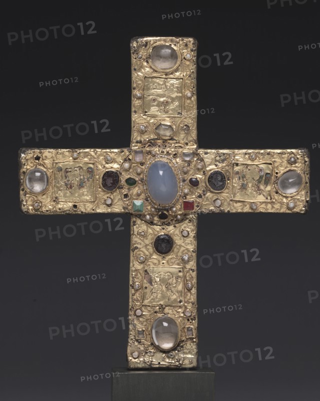 Ceremonial Cross of Count Liudolf, shortly after 1038. Germany, Lower Saxony?, Romanesque period, 11th century. Gold: worked in repoussé; cloisonné enamel; intaglio gems; pearls; wood core; overall: 24.2 x 21.6 cm (9 1/2 x 8 1/2 in.).