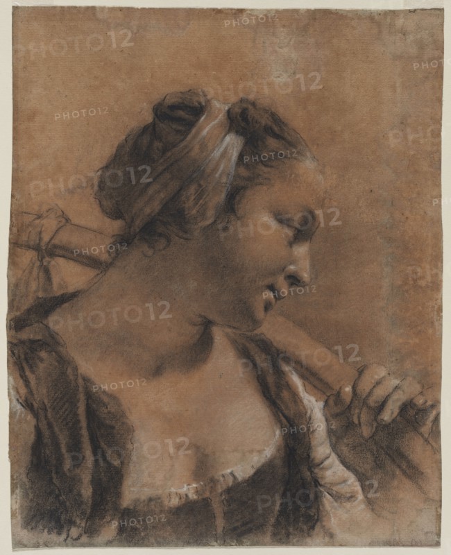 A Portrait of Rosa with a Shoulder Stick, c. 1735. Giovanni Battista Piazzetta (Italian, 1682-1754). Black chalk heightened with white chalk, stumped; sheet: 39.3 x 31.3 cm (15 1/2 x 12 5/16 in.).