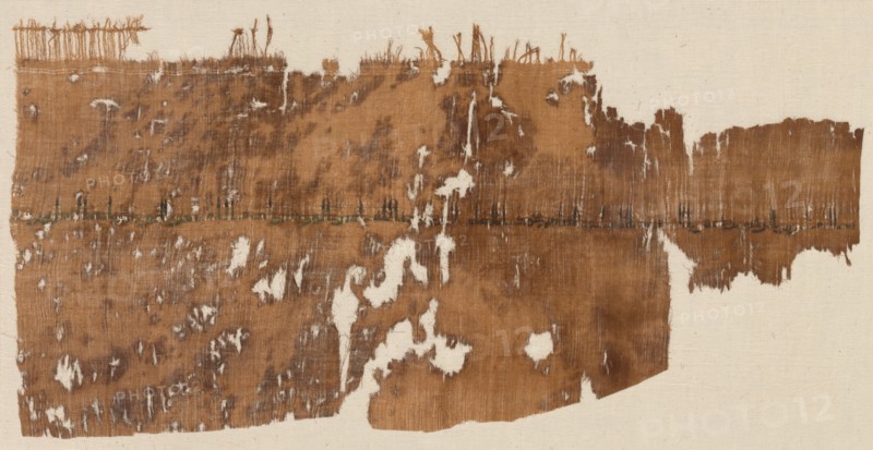 Fragment of a Tiraz, 934 - 940. Egypt, Ikhshidid period, Caliphate of al-Radi, AH 323-328 (A.D. 934-940). Tabby ground with inwoven tapestry inscription; linen and silk; overall: 48.3 x 97.5 cm (19 x 38 3/8 in.)